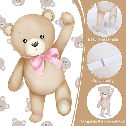 43 Pcs Pink Brown Bear Baby Shower Decorations - Image 4