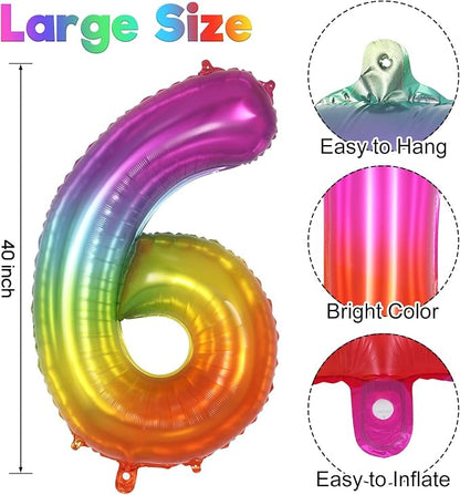 Rainbow Number 6 Balloon 40 Inch, Big Large Foil Number Balloons, Gradient - Image 3