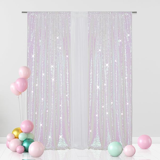 Eternal Beauty Iridescence Sequin Backdrop Curtains, 2 Panels 2x8FT | 3mm by EternalBeauty