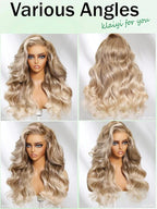 KLAIYI Ombre Ash Blonde Loose Body Wave Pre Everything Glueless 13x4 Lace Front Wigs Human Hair Balayage Precut Pre Plucked Bleached Bye Bye Knots 30S Ready to Wear and Go Wig Beginner Friendly 22Inch