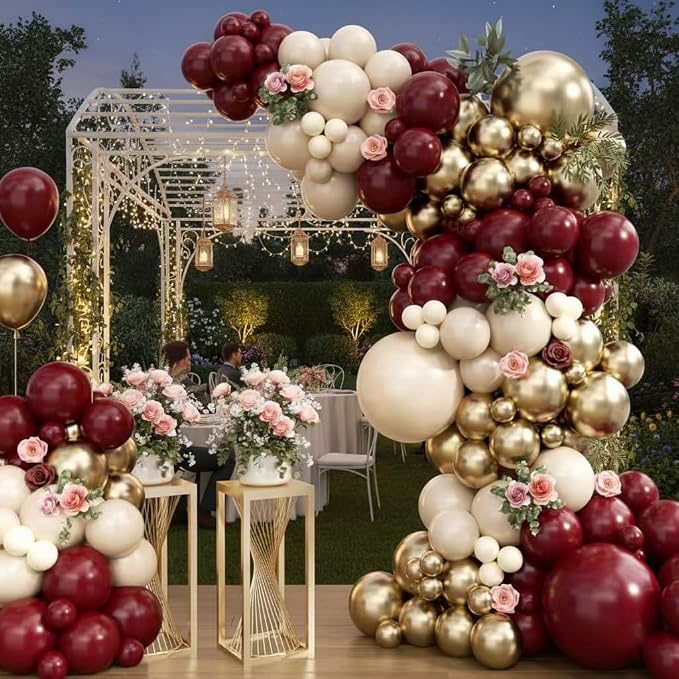 Burgundy Balloon Arch Garland Kit 163pcs, Burgundy Maroon Sand White Metallic - Image 6