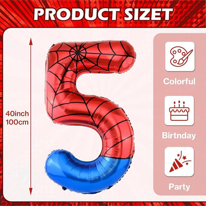 40 Inch Vibrant Spider-Themed Number Foil Balloons - Image 3