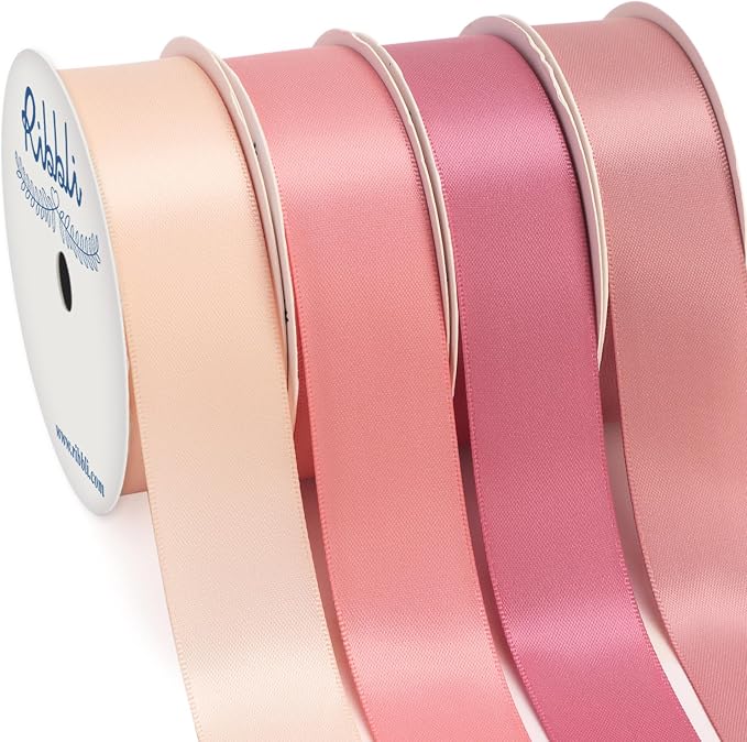 Ribbli Dusty Rose Satin Ribbon 1 Inch x 4 Rolls Total 40 Yards, Double Faced by Ribbli