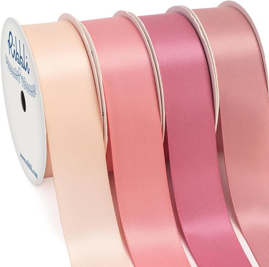 Ribbli Dusty Rose Satin Ribbon 1 Inch x 4 Rolls Total 40 Yards, Double Faced by Ribbli
