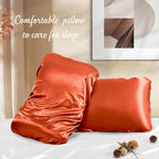 Manyshofu Satin Pillowcases for Hair Protection - 1Pcs Burnt Orange Pillow Cases, Elastic Band Standard & Queen Satin Pillowcases Luxury Silky Pillow Cases Travel Pillow Covers