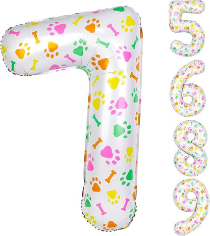 40 Inch Multi-color Dog Paw Balloons, Numeral 7 Birthday Balloons by AXBMM