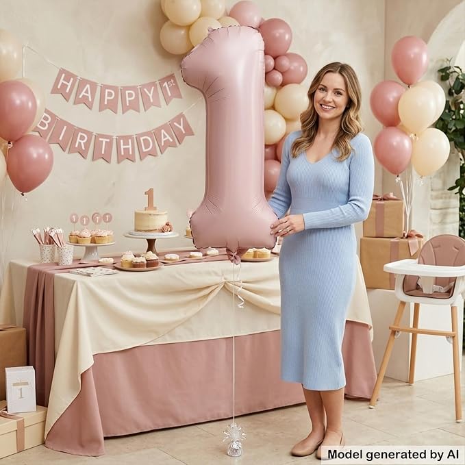 40 Inch Blush Pink Foil Number 1 Balloon - Image 3
