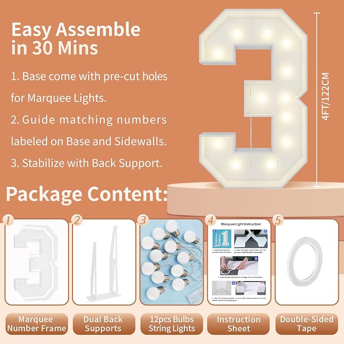 4FT Light Up Numbers Letters, Mosaic Numbers - Image 5