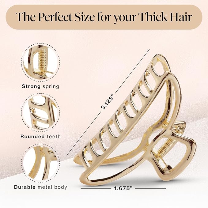 Kitsch Metal Hair Clips for Women - Durable & Elegant Metal Claw Clips, Perfect for Everyday Use & Special Occasions | Ideal Gifts for Women - Gold & Hematite - 2 Pcs