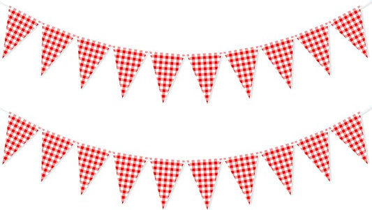 VILIFEVER 2 Pieces Red and White Checkered Banner BBQ Party Decorations | by VILIFEVER