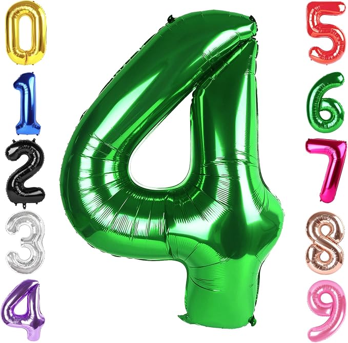 40 Inch Green Number 4 Balloon Birthday Party Decorations by Hadoife