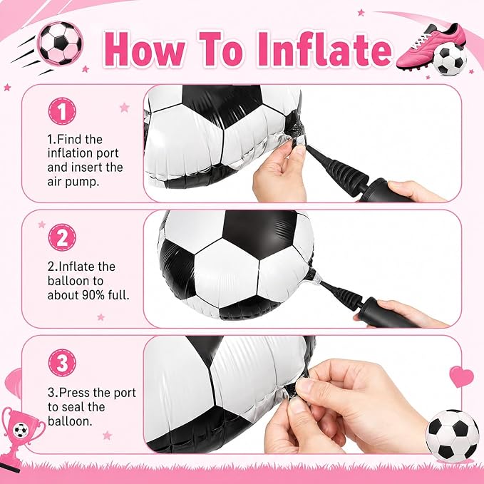 Pink Soccer Balloons, 12Inch Pastel Pink and Black White Football Print Latex - Image 3