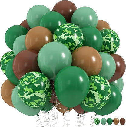 Green and Brown Army Balloons Set, 12 Inch Dark Sage Green Retro Light Coffee by HILAVO