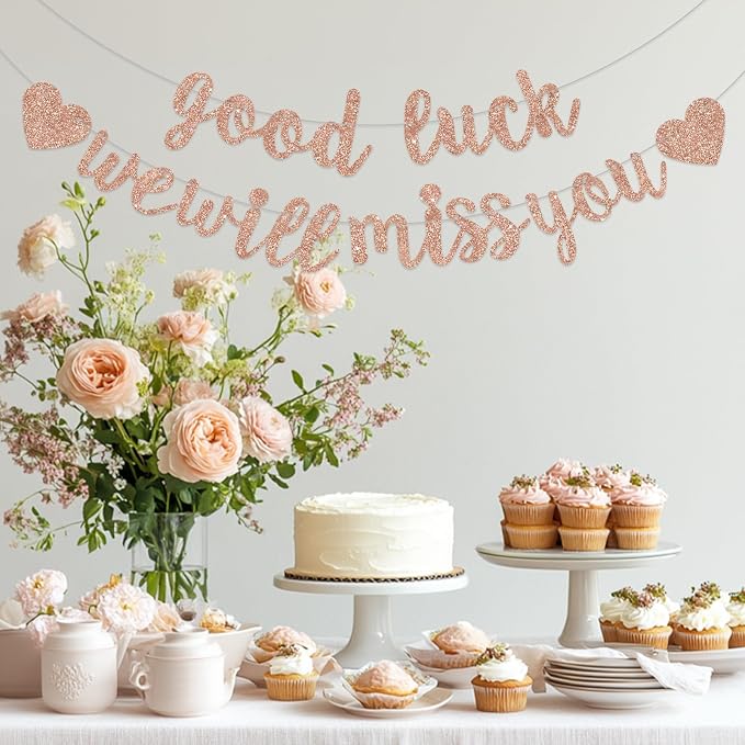 BEISHIDA Rose Gold Good Luck We Will Miss You Banner Party Decor No DIY | - Image 6
