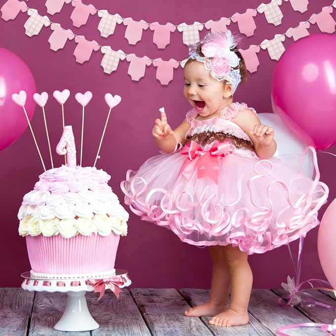 Weysat 2 Pcs Baby Clothes Banner Baby Girls Shower Decorations Pink Bodysuit - Image 4