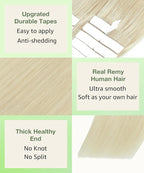 SURNEL Tape in Hair Extensions Human Hair Color #60 Platinum Blonde Remy Tape in Hair Extensions 20 inch 20pcs 50g(#60-20)