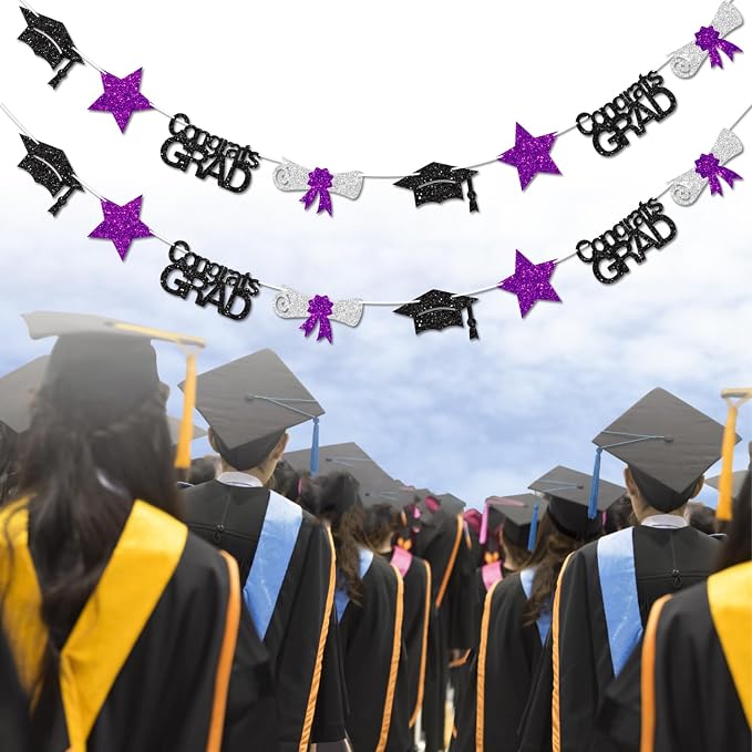 Black and Purple Congrats Grad Banner Graduation Decorations Class of 2026 - Image 5