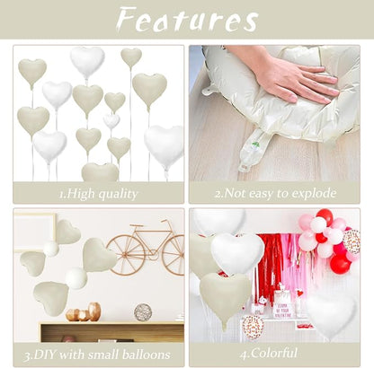 Biapian Cream Heart Balloons, 18 Inch Sand White Heart Shape Balloons Foil - Image 8