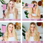 TOP4EVER 3 Barrel Curling Iron, 1 inch Crimper Hair Tool,Crimping Waver for Women Beach Waves with Two Temperature Settings, Pink