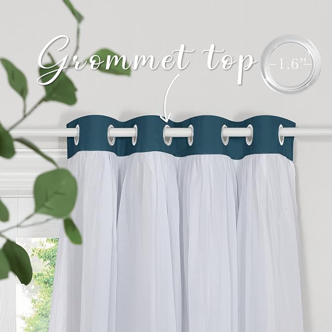 PONY DANCE 2 Layers Curtains Set, Ink Blue, 2 Panels | Room Darkening Mix & - Image 4