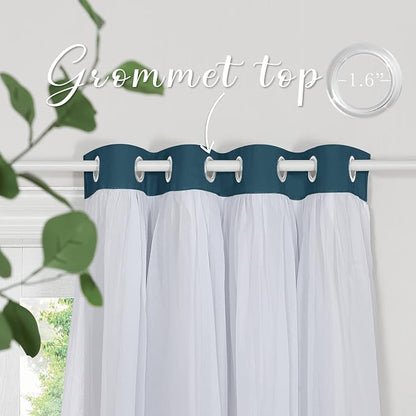 PONY DANCE 2 Layers Curtains Set, Ink Blue, 2 Panels | Room Darkening Mix & - Image 4