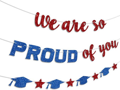 We Are So Proud of You Banner Prestrung Red and Blue Graduation Banner - Image 2