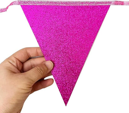 Hot Pink Buffalo Plaid Party Decorations Pennant Banner Flag Hot Pink Glitter - Image 5