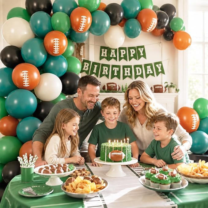 60PC Football Balloons Set, 12Inch Dark Green Black Retro Ivory White Latex - Image 3