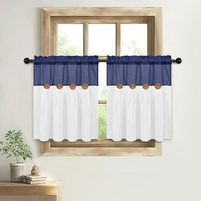Boho Kitchen Curtains 24 Inch Length, Farmhouse Cotton Linen Tier Curtains - Image 8
