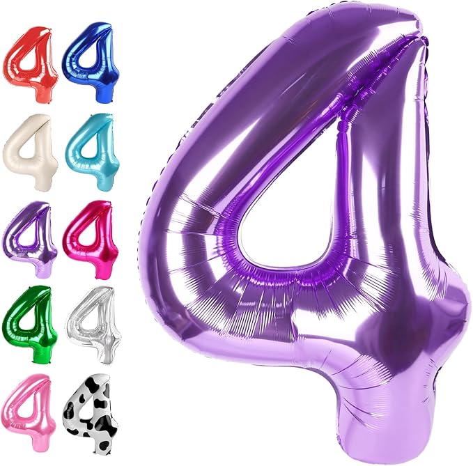 Purple Number 4 Balloon 40 inch, Balloon numbers party supplies, deco photo by Upgesy