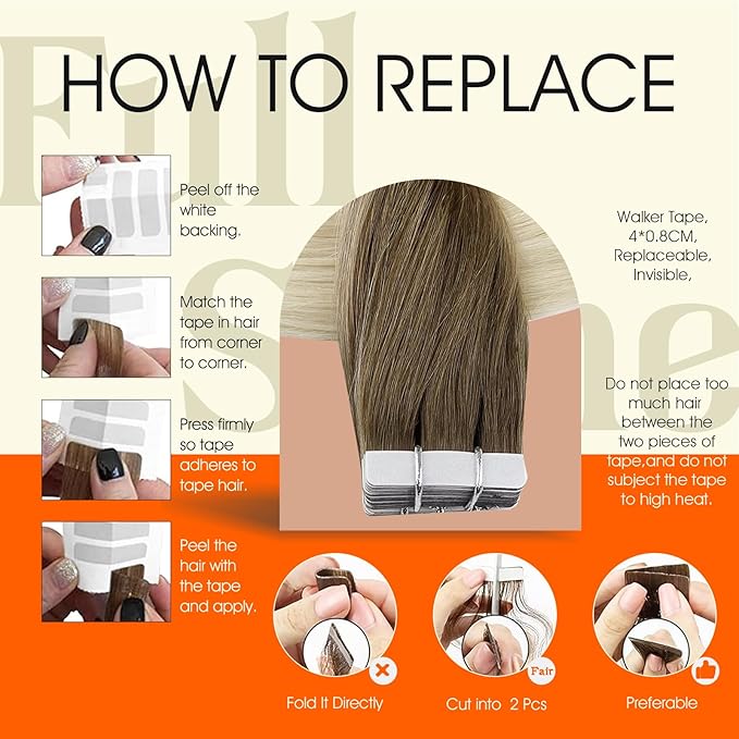 Full Shine Blonde Balayage Tape in Hair Extensions Real Human Hair Seamless Tape in Extensions Brown To Blonde 3/8/613 Double Sided 14Inch Invisible Seamless Skin Weft 50G 20Pcs Remy Natural Straight