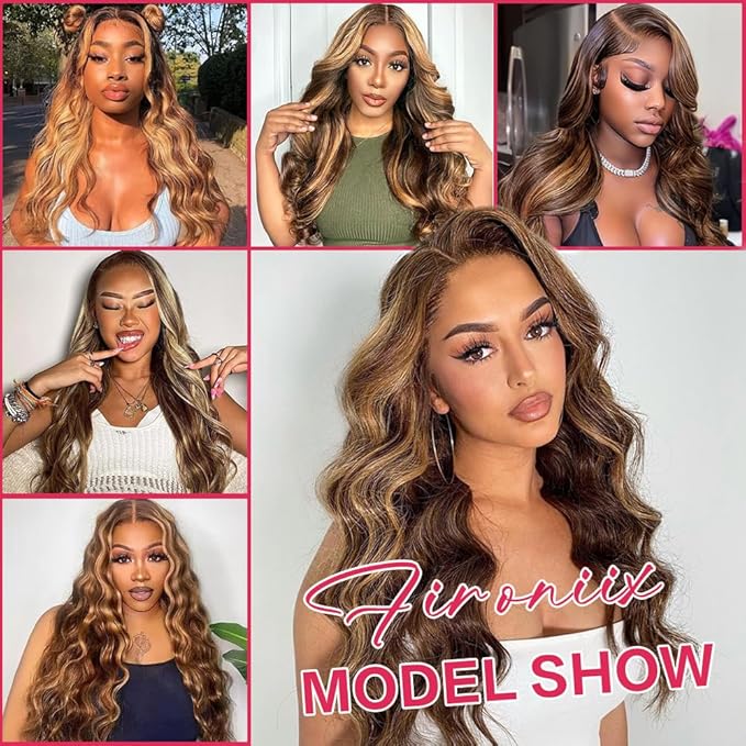 Highlight Body Wave Lace Front Wigs Human Hair 180 Density Honey Blonde 13x6 HD Lace Frontal Wigs Pre Plucked with Baby Hair Ombre Glueless Wigs Human Hair for Women 26Inch