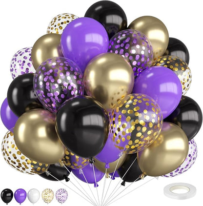Purple and Gold Balloons, 12 Inch Purple Black and Sand Gold Balloons by FEYG