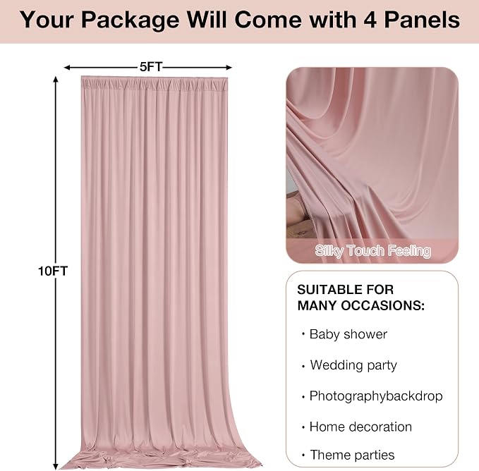 20ftx10ft Wrinkle Free Dusty Pink Backdrop Curtains - Image 6