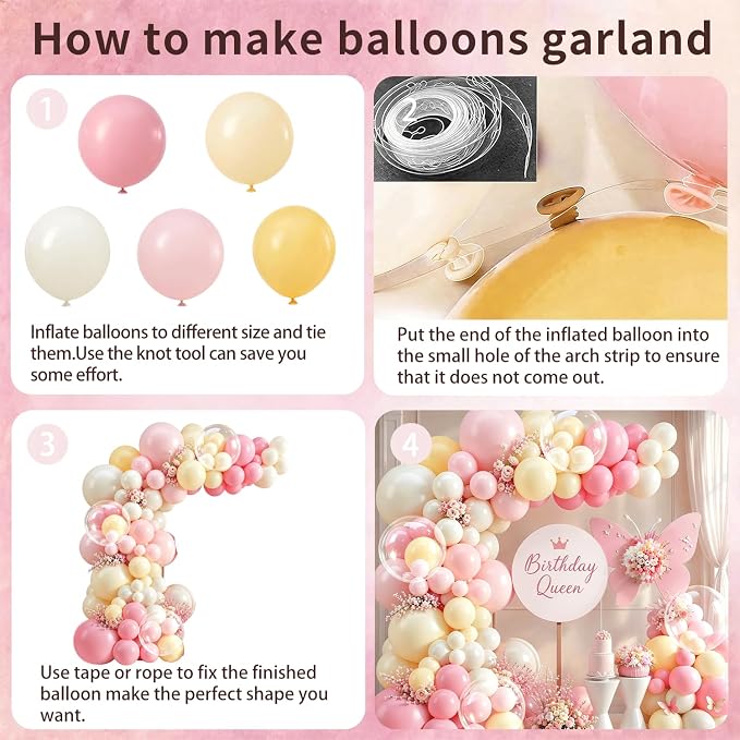 Pink Yellow White Sand Balloons Arch Kit, Party Decor | 128 Pcs Pastel Light - Image 3