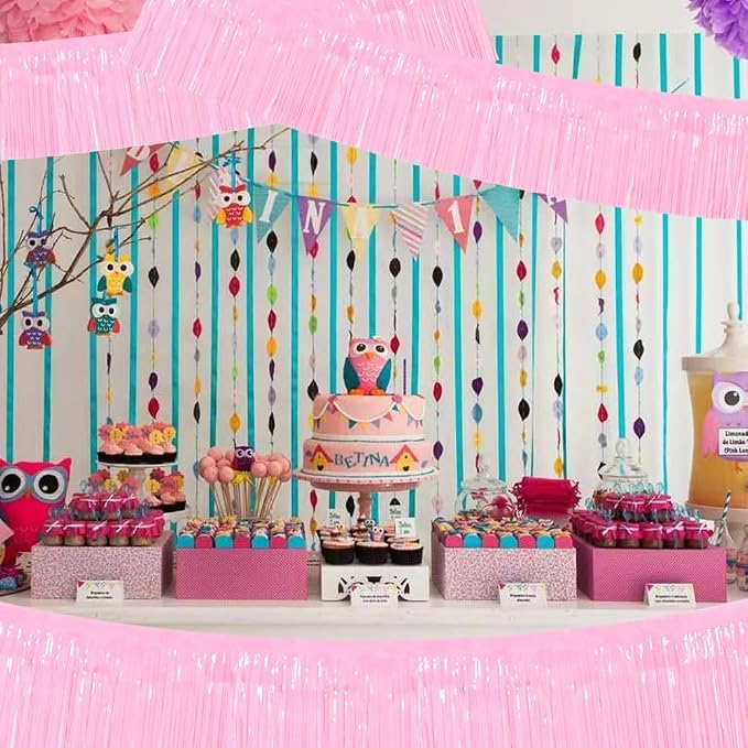 BEISHIDA Macaron Pink Fringe Garland Banner 30ft Wall Tinsel Foil Streamers | - Image 4
