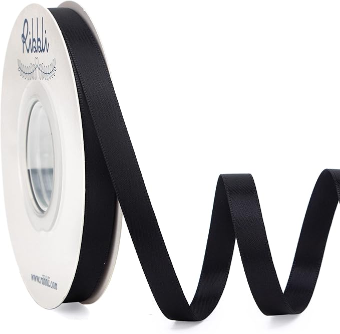 Ribbli Double Faced Black Satin Ribbon, 3/8” x Continuous 25 Yards, Use by Ribbli