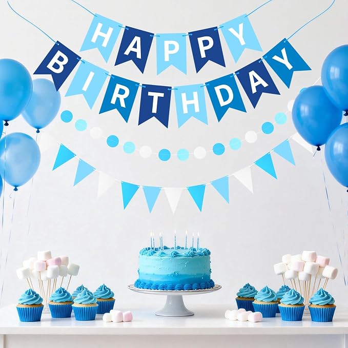 Sky Blue Happy Birthday Banner, Happy Birthday Decorations Hanging Birthday - Image 2