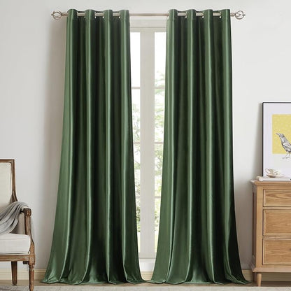 BULBUL Velvet Oilve Green Blackout Curtains 90 inch Long by ModernShinyVelvetCurtains