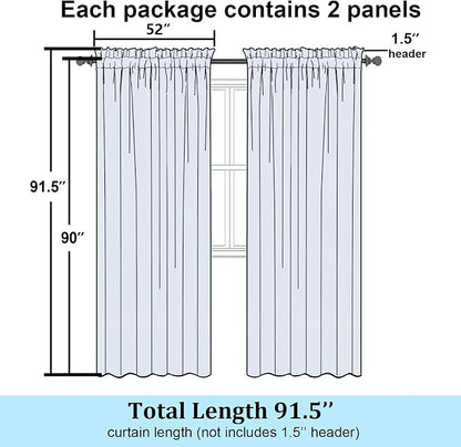Simplebrand Semi Sheer White Curtains 90 Inches Long 2 Panels, Light Filtering - Image 2