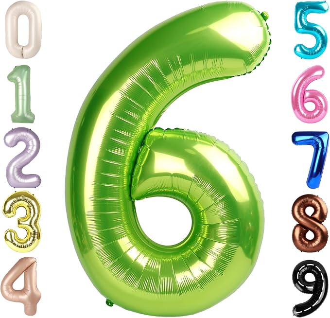 6 Balloon Numbers, 40In Green Balloons by Mluchee