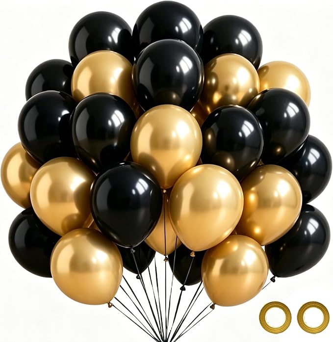 Black and Gold Party Balloons by Unknown