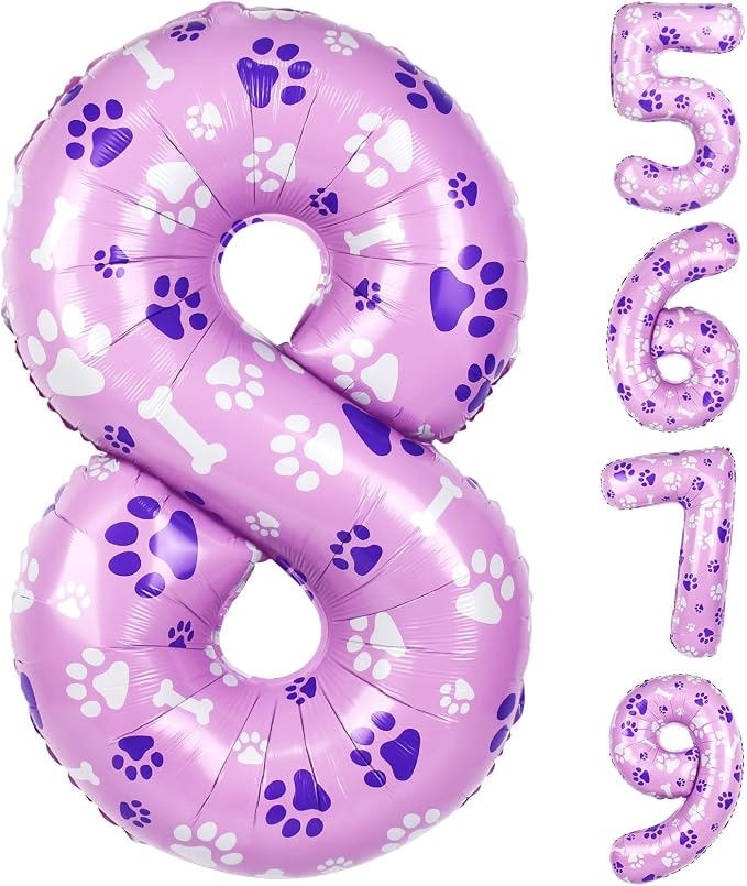 40 Inch Pink Dog Paw Birthday Balloons, Numeral 8 Balloons by AXBMM