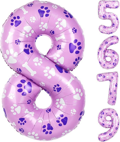 40 Inch Pink Dog Paw Birthday Balloons, Numeral 8 Balloons by AXBMM