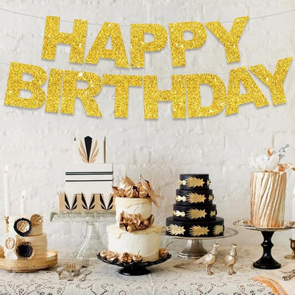 BEISHIDA Pre-Strung Glitter Gold Happy Birthday Banner Party Sign Decor | NO DIY - Image 6