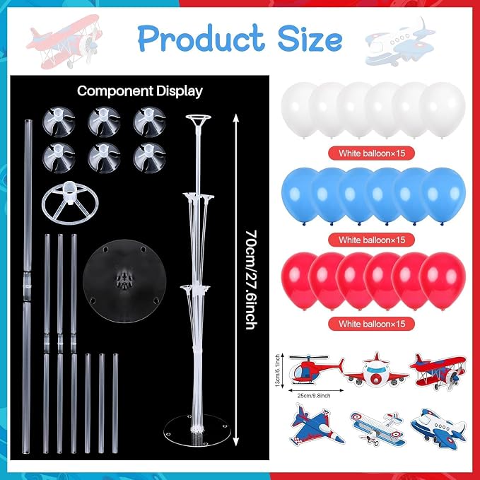 6 PCS Airplane Birthday Party Decorations Airplane Balloons Stand Kit 3D - Image 2