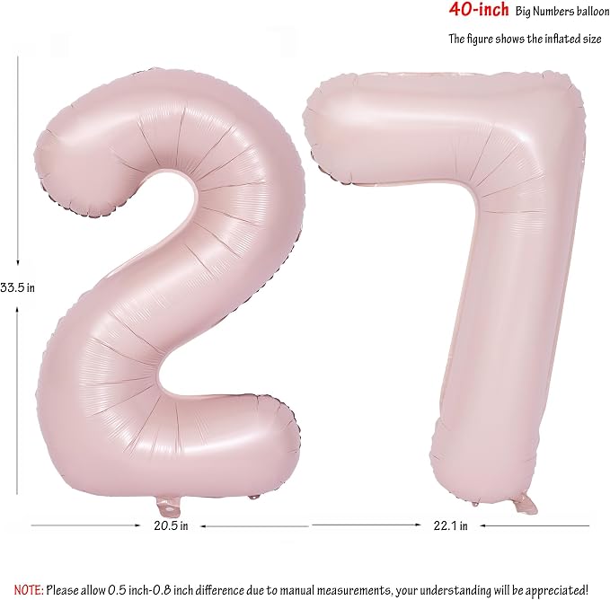 40 In Matte Pink Number Balloons Helium Foil Mylar Balloon Party Digital 27 | - Image 2