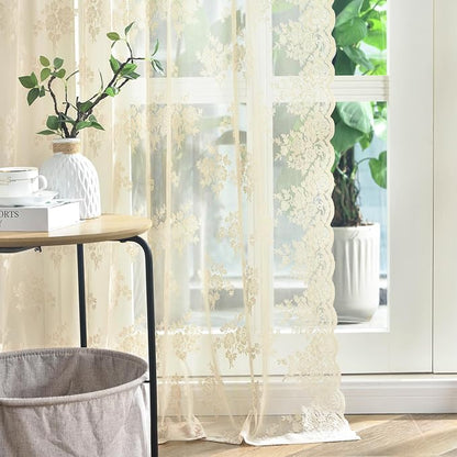 Kotile Beige Lace Floral Curtains by Kotile+Curtains