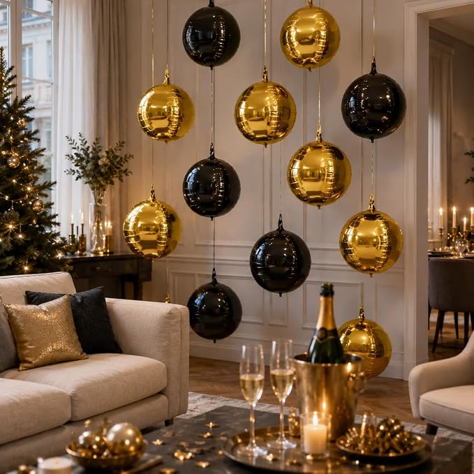 Black Gold Round Foil Balloons - Image 8