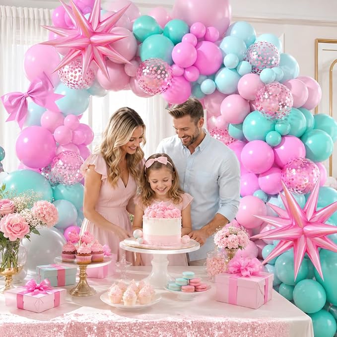 Pink and Teal Blue Balloon Arch Garland Kit, Pastel Pink Teal Blue Turquoise - Image 4